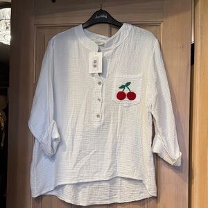 NWT - Lacomy Cherry 🍒 Pocket Italian  Button-Up Gauze Shirt